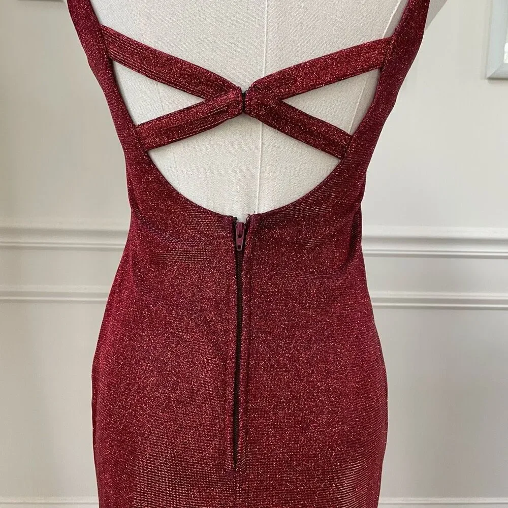 City Triangles Red Glitter Metallic Cocktail Dress Strappy Back 3